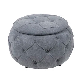 30''' Wide Velvet Tufted Round Storage Ottoman With Storage, Grey, 1pc
