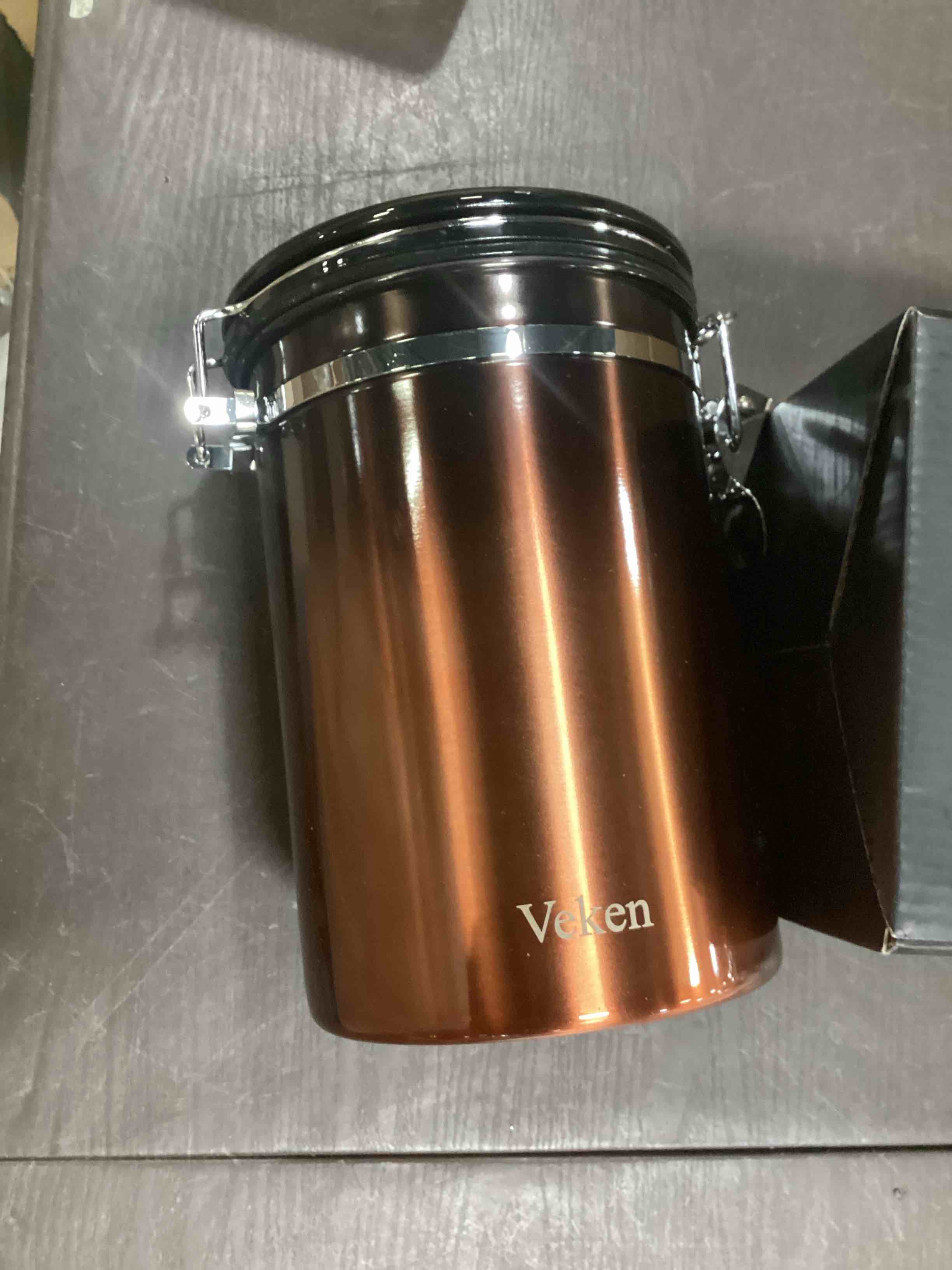 Veken Coffee Canister, Airtight Stainless Steel Food Storage Container with Date Tracker and Scoop for Grounds Coffee, Tea, Flour, Sugar, 22OZ, Copper