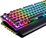 RK ROYAL KLUDGE S108 Typewriter Keyboard, Retro Mechanical Gaming Keyboard Wired 108 Keys with RGB Backlit Sidelight, Detachable Wrist Rest, Round Keycaps Blue Switches - Black blue switch black