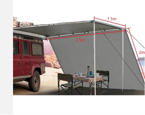 DANCHEL OUTDOOR 1.5x2.5m Car Side SUV Awning with 2.5x2m side wall front extension wall car roof top tent