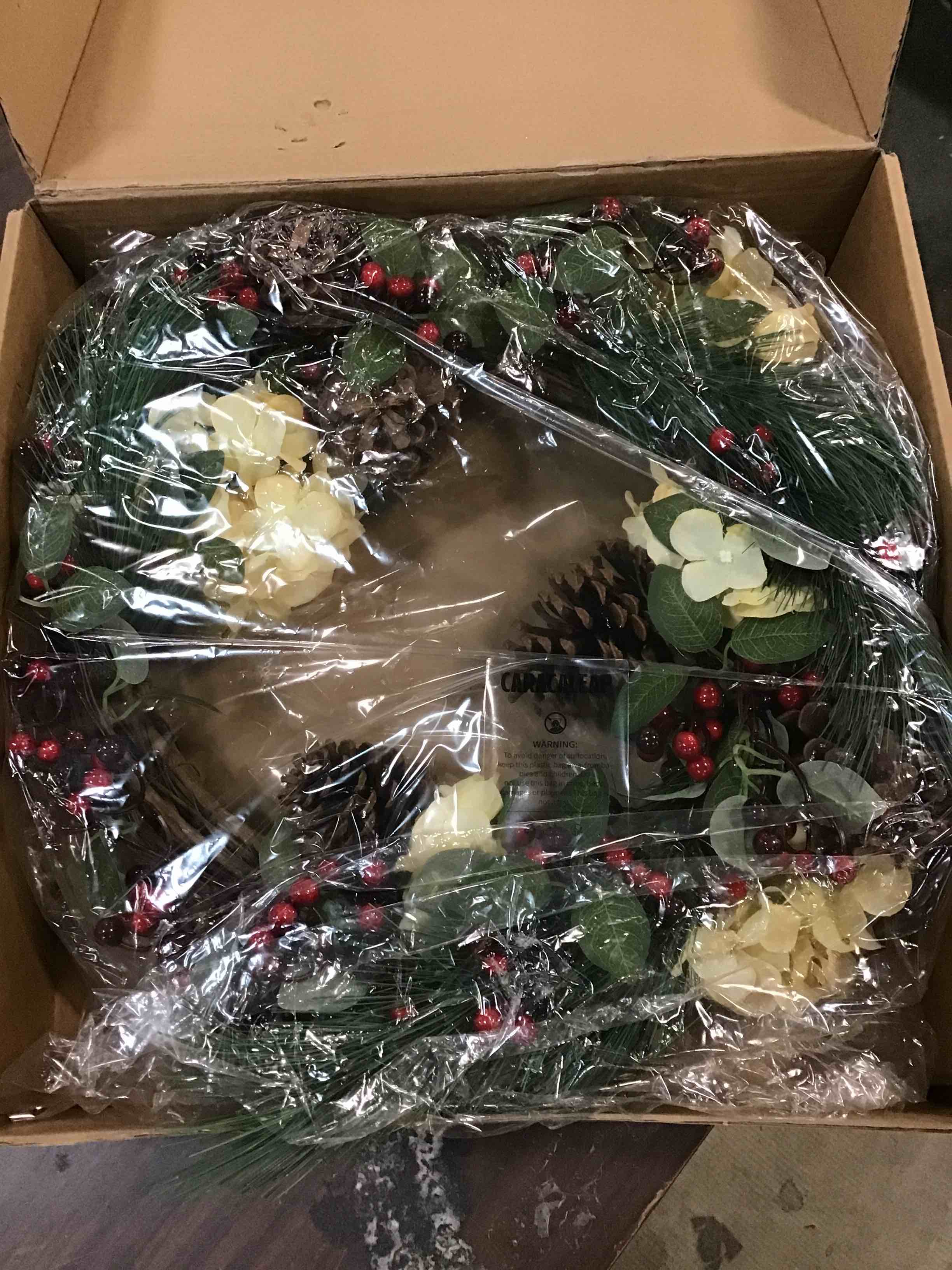 Christmas Door Wreath 22", Artificial Winter Wreath with Hook for Front Door Eucalyptus Wreath with Red Berry Pine Cones Flowers, Front Door Wreaths for Windows Wall Home Christmas Decorations