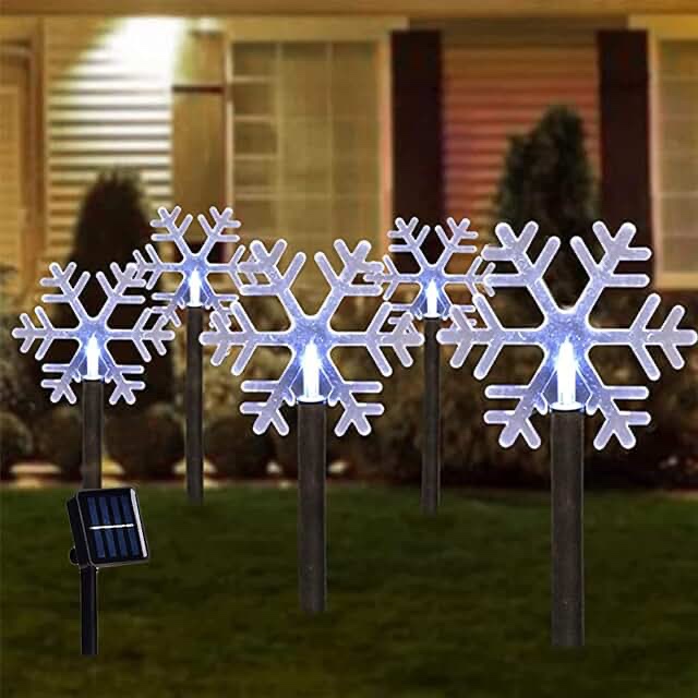 Solar Snowflake Lights Outdoor Waterproof, White Snowflake Christmas Pathway Lights, 5 Pack Outdoor Solar Landscape Stake Lights for Garden Patio Yard Christmas Decorations