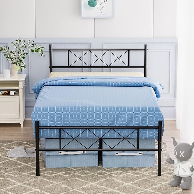 Metal Platform Bed Frame with Two Headboards Mattress, full