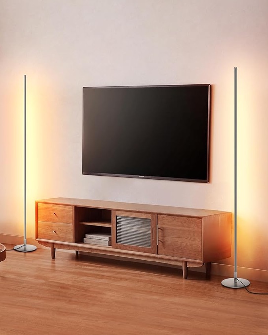 DEWENWILS Minimalist LED Corner Floor Lamp, Set of 2 Slim Dimmable Mood Light, 57.5" Standing Tall Lamp for Living Room