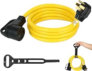 RV and EV Extension Cord, Heavy Duty 6/3+8/1 Gauge STW Wire with Cord Organizer, NEMA 14-50P to 14-50R Standard Plug Suit for RV Campers and Electric Vehicle