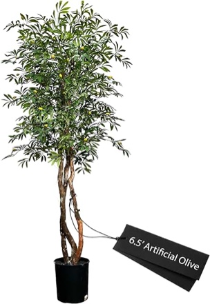 Olive Tree Artificial Indoor 6FT (72''), GTIDEA Artificial Tree Indoor Large Faux Olive Tree and Fruits Artificial Plants Silk Trees for Home Decor Office Living Room Spring (With Woven Basket & Moss)