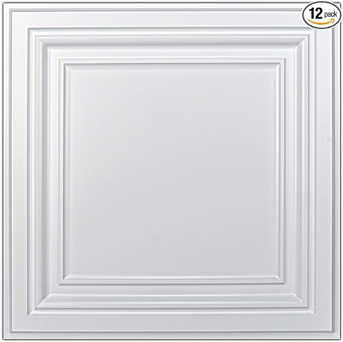 Art3d PVC Ceiling Tiles, 2'x2' Plastic Sheet in White (12-Pack)