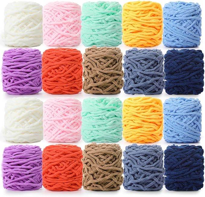 (pack 24)Timgle Chenille Yarn Bulky 1094 Yards Soft Blanket Velvet Yarn Thick Yarn for Knitting Weaving DIY Craft Sweater Scarf Gloves Shawl, 55 Yards Each,(Multi color)