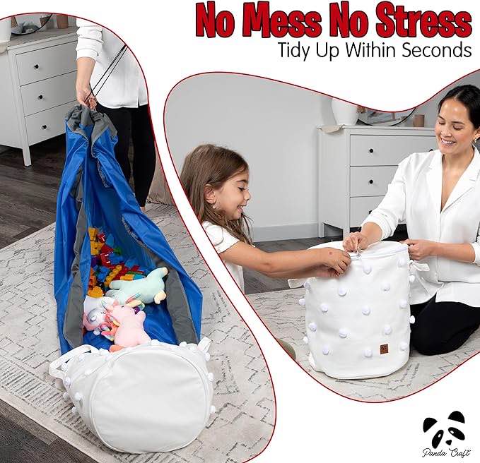 Toy Storage Basket and Playmat - Large Toy Blanket Storage Mat with Zippers - Slide Away Canvas Bag Storage Bin - Sturdy Kids Storage Baskets & Mat - Toy Bag Play Mat For Girls & Boys Charcoal