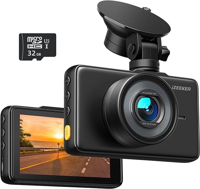 iZEEKER Dash Cam for Cars, 1080P Full HD Dash Camera, Dashcam with Night Vision, Car Camera with 3-inch LCD Display, Parking Mode, G-Sensor, Loop Recording, WDR