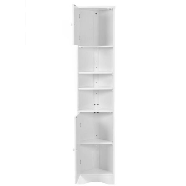 EPOWP 14.6 in. W x 9.7 in. D x 66.9 in. H White MDF Board Freestanding Corner Linen Cabinet with Adjustable Shelves in White
