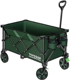 VIVOSUN Collapsible Folding Wagon, Outdoor Utility with Silent Universal Wheels, Cup Holders & Side Pockets, Adjustable Handle, for Camping, Garden, Sports, Picnic, Shopping, Green