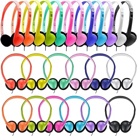 Factorymall Wholesale Bulk Earbuds Headphones 100 Pack Multi Colored for School Classroom Students Kids Children Teen and Adult Mixed
