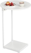 WOHOMO Sides Table Living Room, Small End Table for Small Space, 26.5" C Shaped Tall Slide Under Couch Tables, Slim End Table with 17" Round Cute Look for Living Room, Bedroom, White