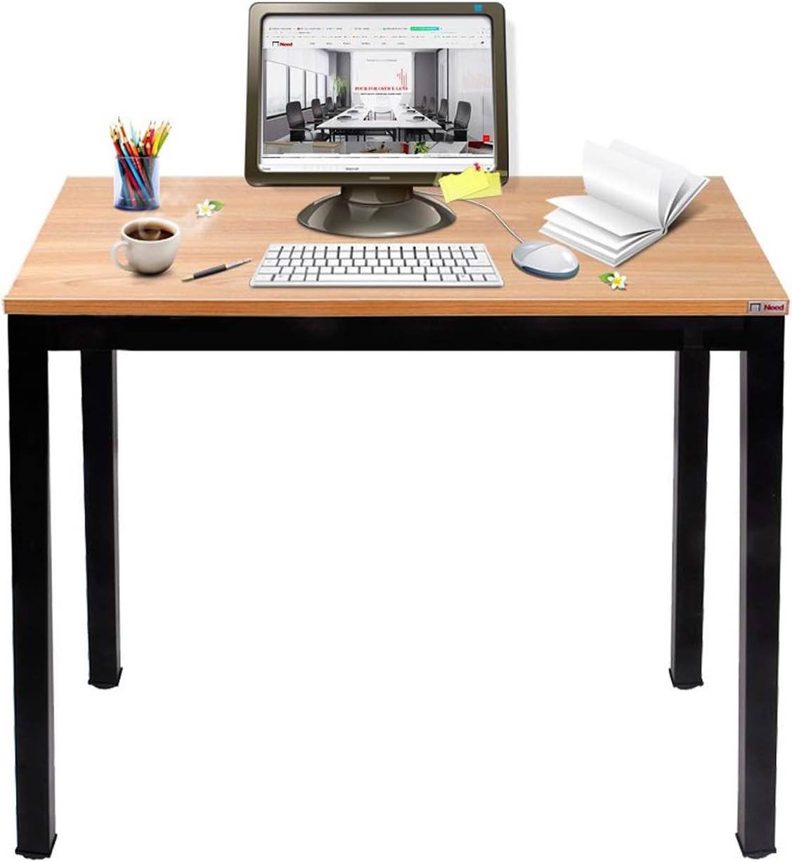 Need Small Computer Desk for Home&Office- 31.5'' Length Small Writing Desk Gaming Desk Students Laptop Use, Teak Color Desktop & Black Frame AC3BB(8060)