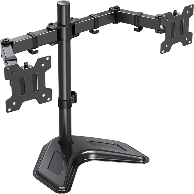 ErgoFocus Dual Monitor Stand, Free-Standing Monitor Stands for 2 Monitors up to 27 inches/17.6 lbs Each, Fully Adjustable Dual Monitor Desk Mount with Height Adjustment, VESA Mount 75x75mm, 100x100mm