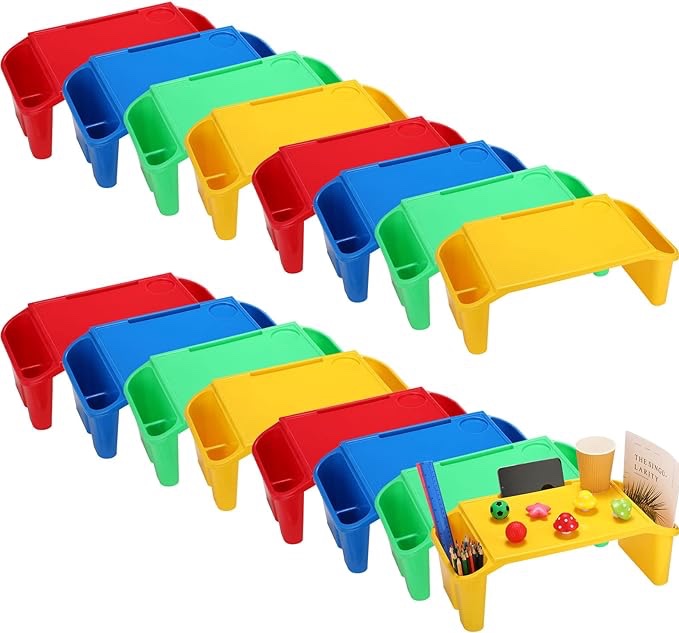  ( Imcomplete) Kisston 12 Pcs Kids Lap Desk Bulk Lap Tray Lap Table Bed Table Plastic Lap Desk with Extra Storage Space Activities Children Portable Lap Desk for Kids Students Work Study School Classroom (Colorful)