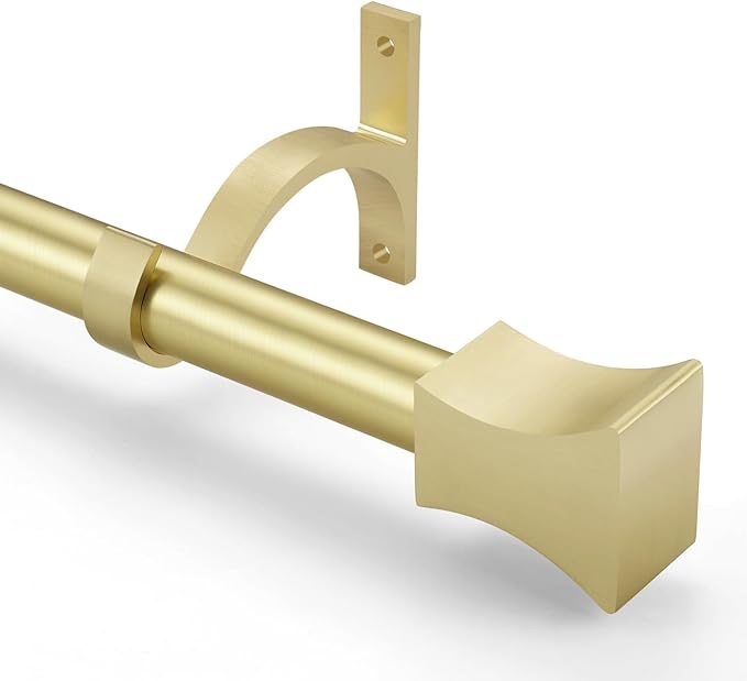 Curtain rods, 1Inch Diameter Single Curtain Rod 72-144inch Telescoping Decorative Drapery Rods with ARC Finsh End Caps, Brass