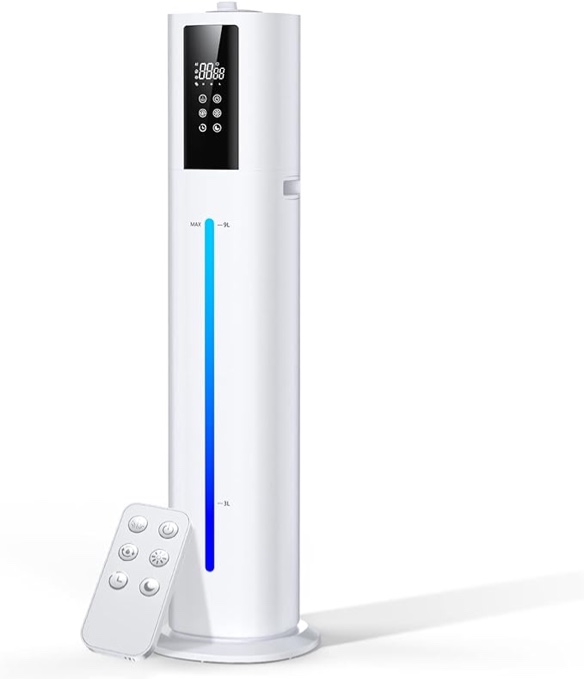 Humidifiers for Large Room Bedroom Living room,9L 2.38Gal Ultrasonic Cool Mist Humidifier, Blowout fog,Customized Humidity,Remote Control, 28dBQuiet Sleep mode, Essential Oils Tray,Night light white