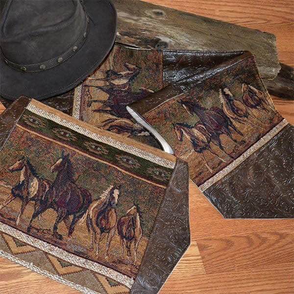 Western Wild Horses Table Runner And 4 Placemats 