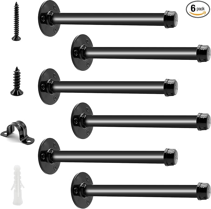 YCCO Industrial Pipe Shelf Brackets 10 PCS Wall Mount DIY Shelving Brackets 12 in Shelf Bracket Kitchen Floating Pipe, Included Accessories Black-12 Inch 10 Pack