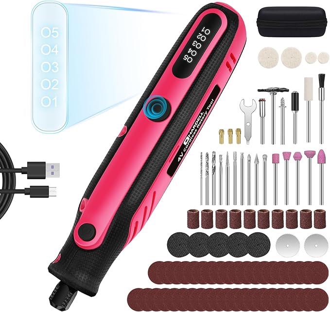 HARDELL Mini Cordless Rotary Tool, 5-Speed Rotary Tool Kit with 86 Accessories, 4V Power Rotary Tool for Cutting, Engraving, Sanding, Drilling, Polishing, Small Wood Carving tool or DIY Crafts?Pink)