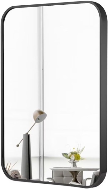 Wall-Mounted Bathroom-Mirror for Over Sink,Black Framed Lightweight Aluminum Alloy Vanity Mirrors - Round Horn Rectangle Makeup Mirror,Small Brushed Mirrors for Entryway - Anti Rustï¼ˆ12"*16"-Bï¼‰