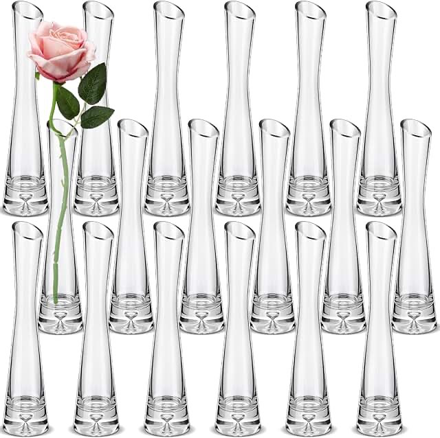 Lallisa Set of 18 Tall Glass Vase for Centerpieces Bud Vase Single Rose Vase Small Bud Vase for Flower Skinny Bud Vases Bulk for Wedding Party Event Home Office Table Decor (7.87" H x 1.97" W)