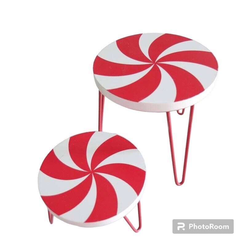  Bullseye Peppermint Candy Tiered Tray Risers Set Christmas Stands NEW 12 Case 