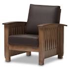 Baxton Studio SW3513-Dark Brown-Walnut-M17-CC-CTN1 Charlotte Modern Classic Mission Style Walnut Brown Wood & Dark Brown Faux Leather 1-Seater Lounge Chair - 35.1 x 28.04 x 32.76 in.