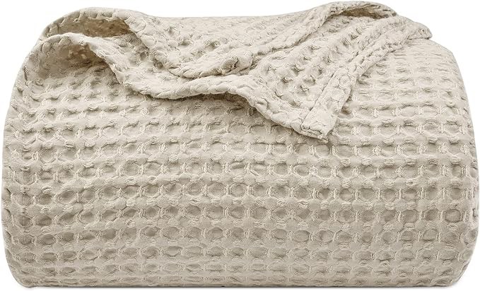 PHF Ultra Soft Waffle Weave Blanket King Size 104"x 90"- Washed Lightweight Breathable Cozy Woven Blanket for All Season - Great for Couch Bed Sofa Home Car - Light Khaki/Linen Visit the PHF Store