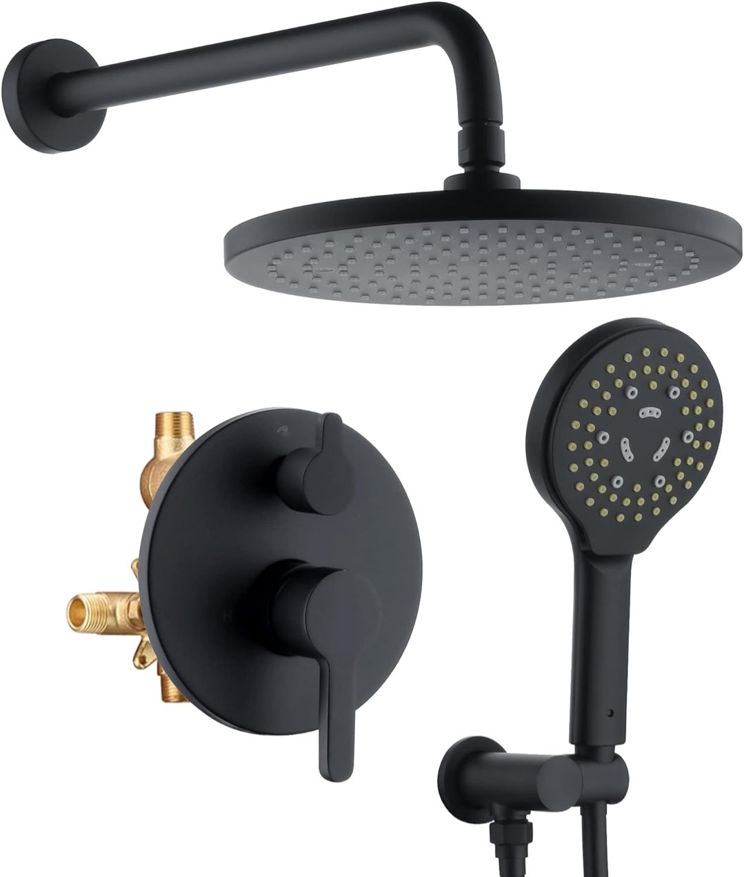 Lavatrum Shower System, Wall Mounted Shower Faucet Set For Bathroom with 10-Inch Rain Shower Head And 6-Function Handheld Shower Head Combo, Shower Valve with Trim and Diverter, Matte Black