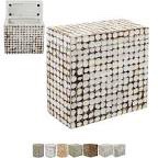 East at Main Side Table with Storage - 16.6â€?w x 8.3â€?d x 16.6â€?h Real Coconut Shell Mosaic Inlaid Wood Table for Living Room, Bedside, Small Spaces, Entryway, Corner Decor - White Patina Finish