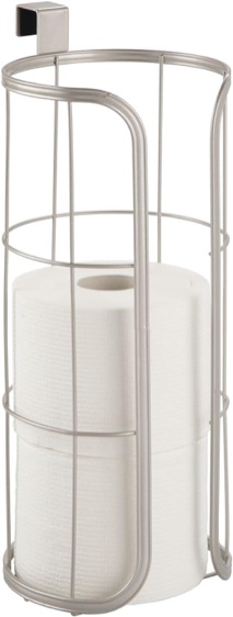 mDesign Modern Over The Tank Hanging Toilet Tissue Paper Roll Holder and Reserve for Bathroom Storage - Stores 3 Extra Rolls, Holds Jumbo-Sized Rolls - Durable Metal Wire - Satin
