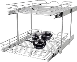 2 Tier Pull Out Cabinet Organizer (11"W x 21"D), Pull out Drawers for Kitchen Cabinets, Pull Out Shelves for Base Cabinet Organization in Kitchen Bathroom Pantry, Chrome Finish