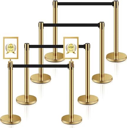 Ferraycle 2 Sets Stanchions with Retractable Belts in 6.6 ft Stainless Steel Crowd Control Stanchion Retractable Belt Barrier Line Dividers for Crowds Queue Line Pole, Easy Assembly (Black Belt)