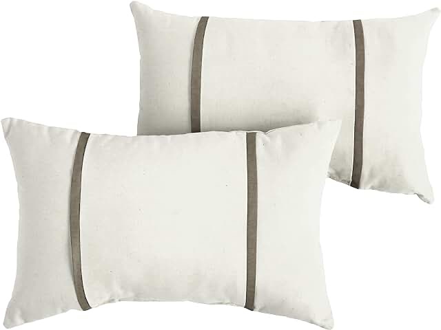 B0794ZF44G Indoor Outdoor Sunbrella Lumbar Pillows, Set of 2, 2 Count (Pack of 1), Canvas Natural Ivory & Canvas Taupe