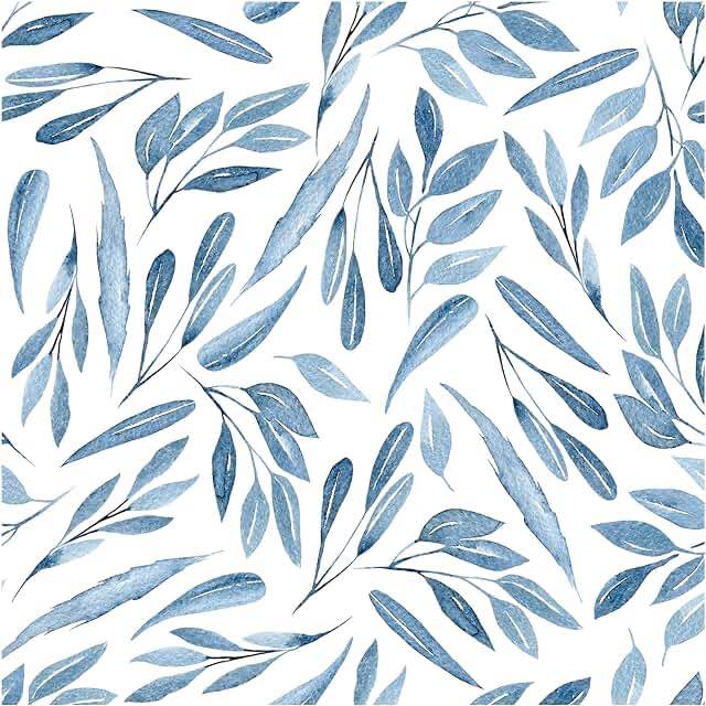 strip of blue leaves wallpaper 