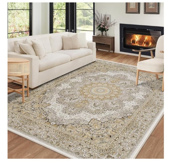 9x12 Area Rug for Living Room: Large Rugs Machine Washable with Non-Slip Backing Non-Shedding Stain Resistant, Boho Carpet for Bedroom Dining Room Nursery Home Office Indoor Decor (Beige)