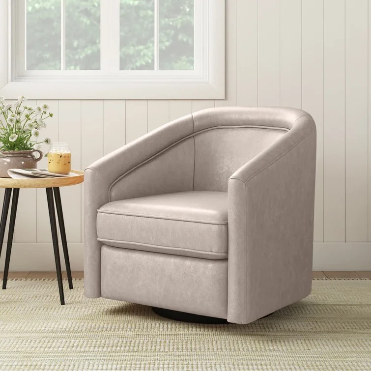 Kiersten 28.7" Wide Vegan Leather Swivel Barrel Chair