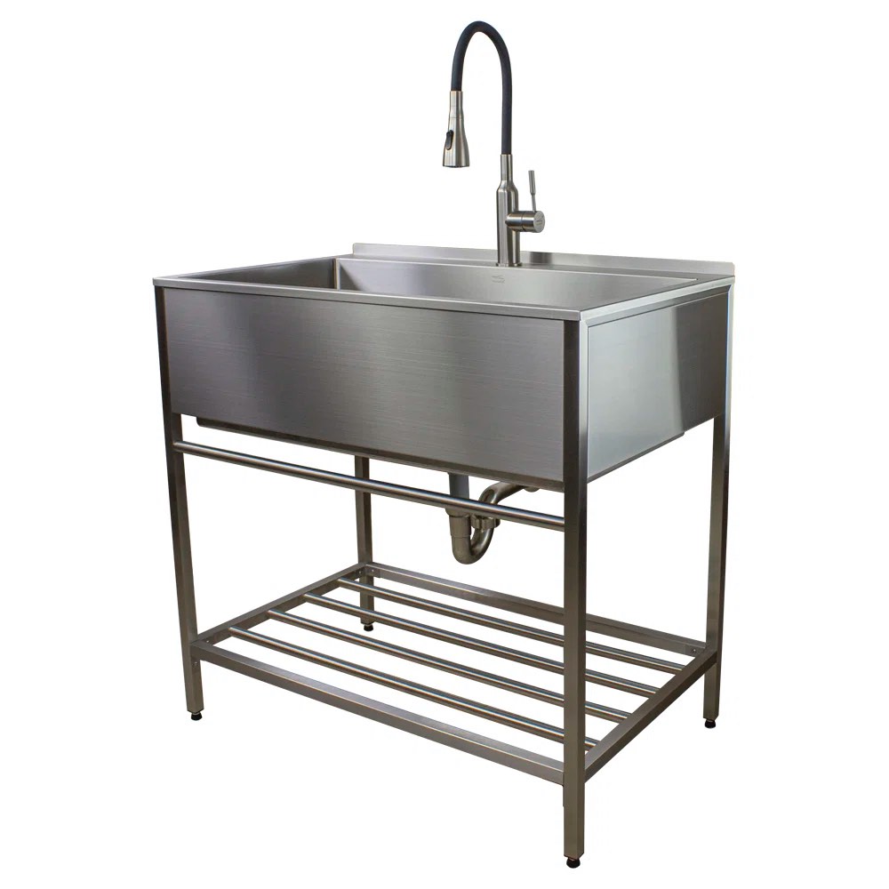 (Box 2/2)TFH-2522-SS 25'' L x 22'' W Free Standing Laundry Sink with Faucet