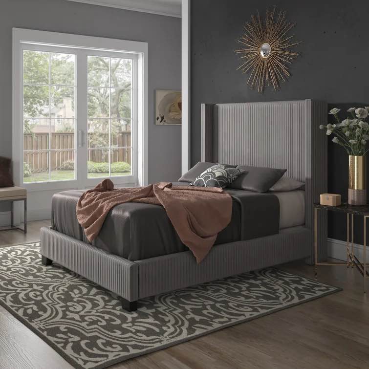 (Box 1/2)Vita Velvet Footboard and Side Rail Queen