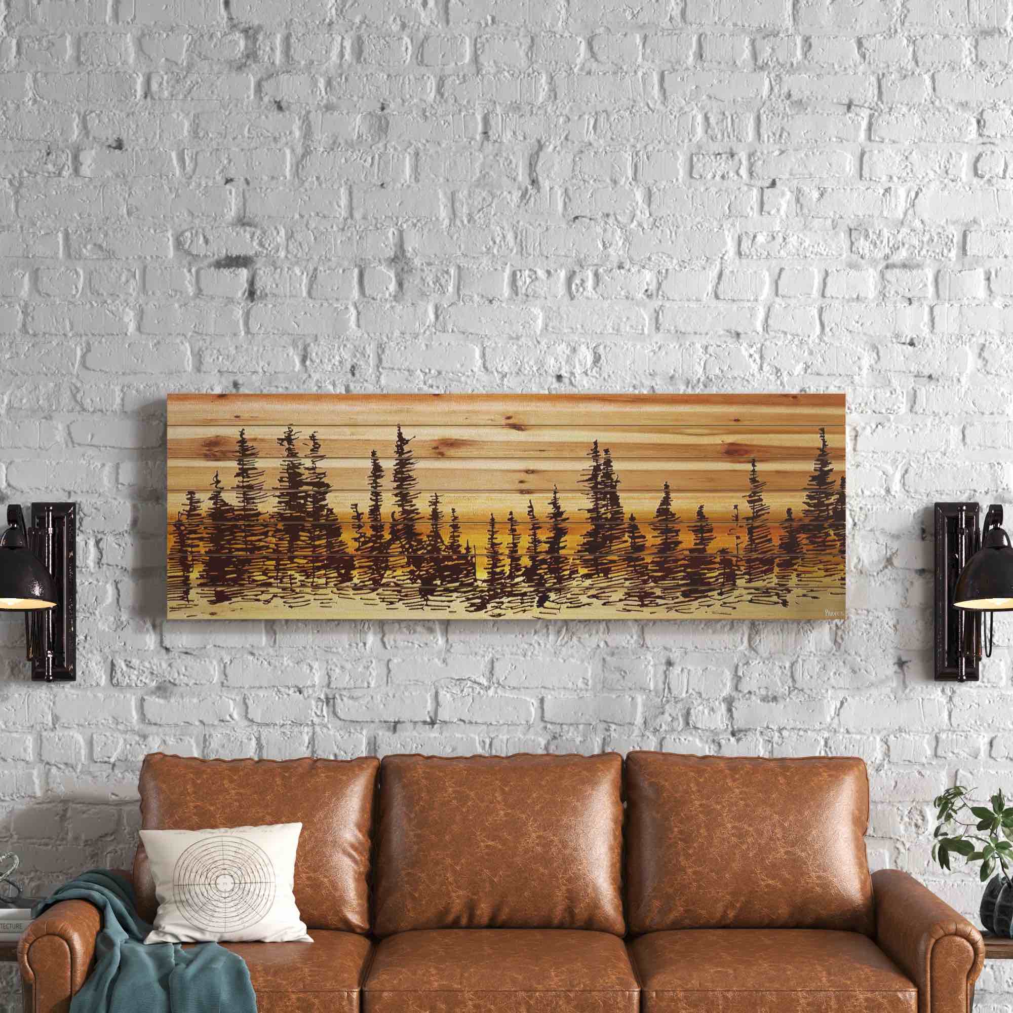 Haimes 'Pine Tree Sunset' Graphic Print on Wood