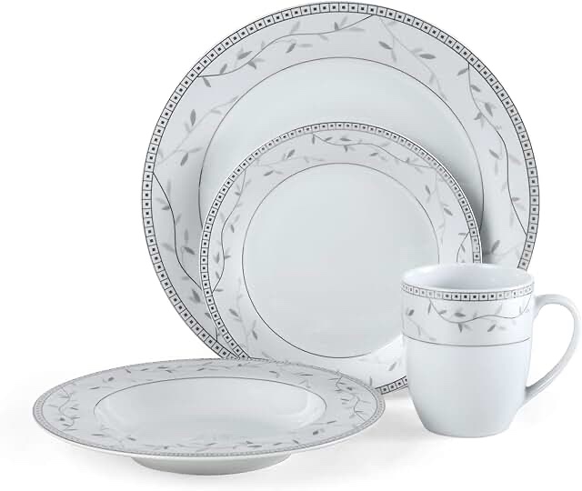 (29-Pcs)Fitz and Floyd Platinum Vine 32-Piece Dinnerware Set, Service For 8, Vine Pattern