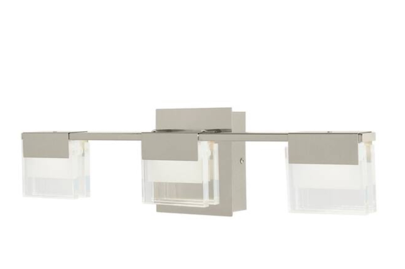 Home Decorators Collection VICINO 21.26 in. W x 5.71 in. H 3-Light Brushed Nickel Integrated LED Bathroom Vanity Light with Rectangular Shades