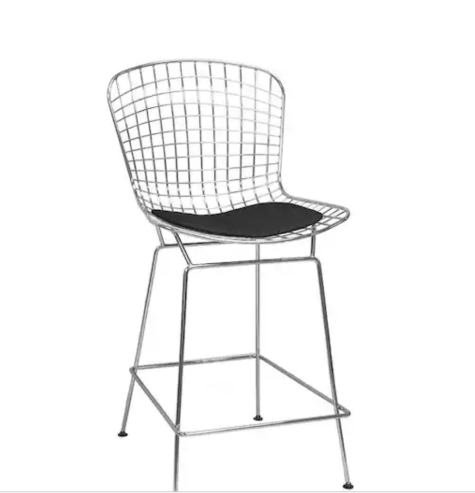 Mid Century Modern Chrome Wire Counter Stool with 24 in. Seat Height (Black) 30