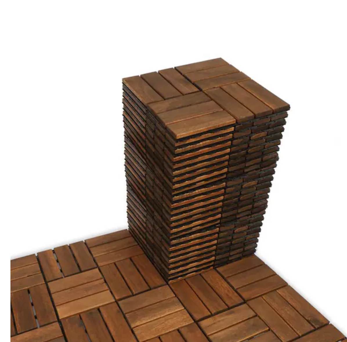 12 in. x 12 in. Outdoor Checker Pattern Square Wood Interlocking Flooring Deck Tiles in Brown (Pack of 30 Tiles)
