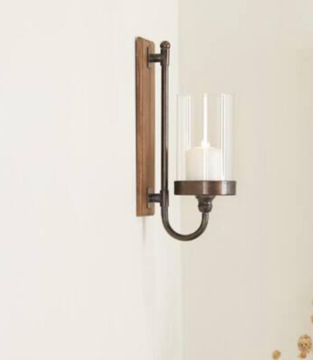 16 in. Brown Wood Wall Sconce with Glass Holder