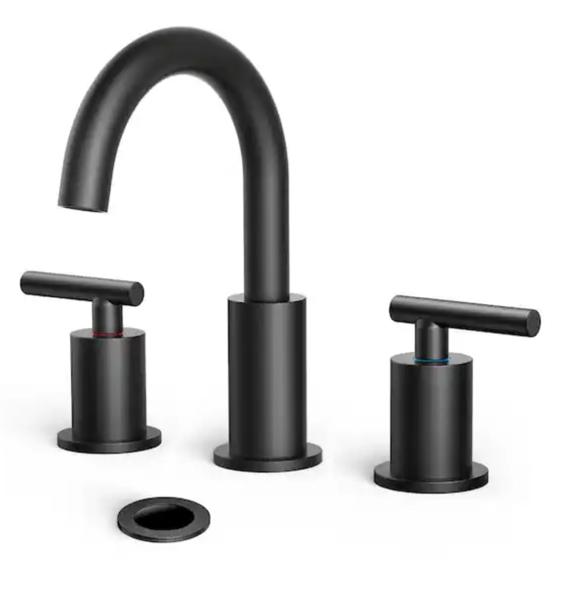 8 in. Widespread Double Handle High-Arc Bathroom Faucet with Metal Pop-up Drain Lead-Free in Matte Black