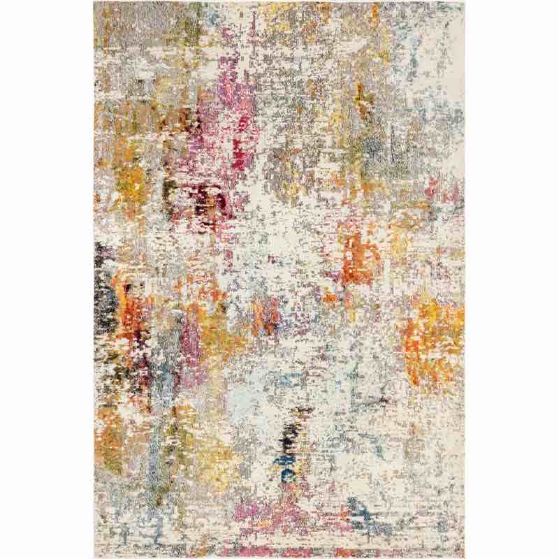 Vita Colorful Abstract Power Loom Performance Yellow/Cream/Pink Rug